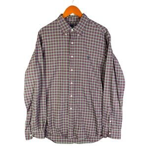 Polo Ralph Lauren Button Down Plaid Oxford Shirt Cotton‎ Green Red Mens XL EUC